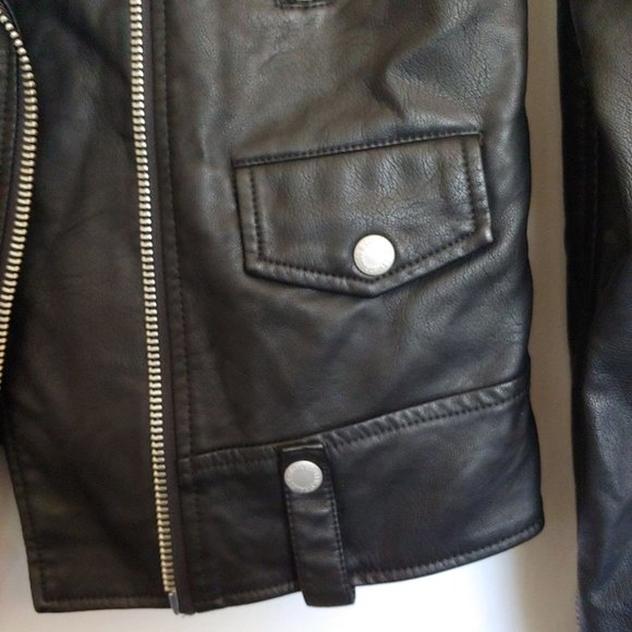 Levi's faux leather bomber jacket painted Saints & Sinners graphic on back.  Med - Picture 6 of 16